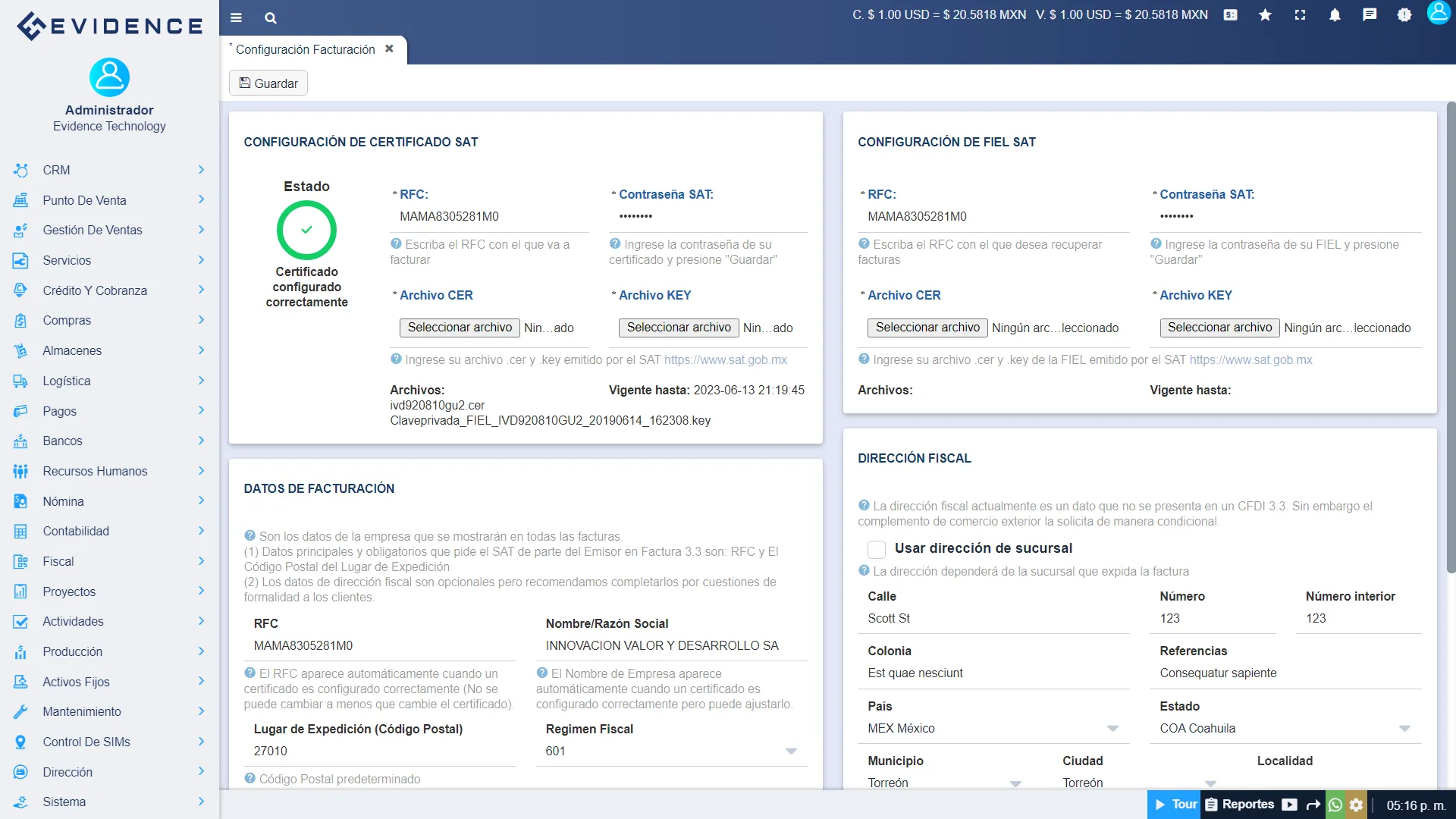 Configuración de certificado SAT, Evidence Technology