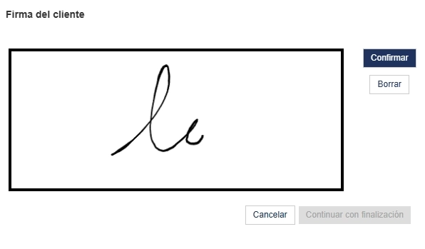 Firma del cliente vinculada a la orden