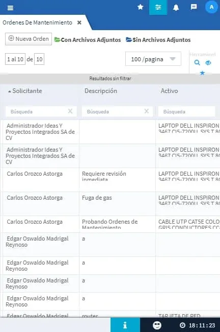 Evidence Technology - Órdenes de Mantenimiento