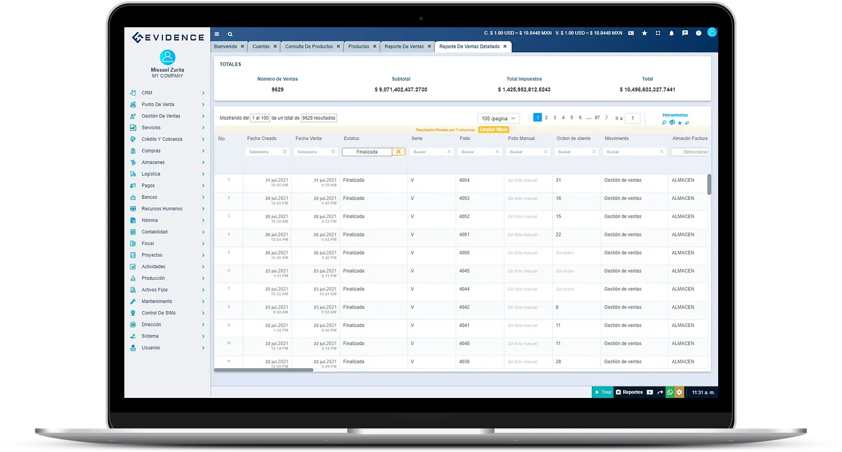 Evidence Technology - Vista reporte de ventas detalladas Evidence Technology - Vista reporte de ventas detalladas