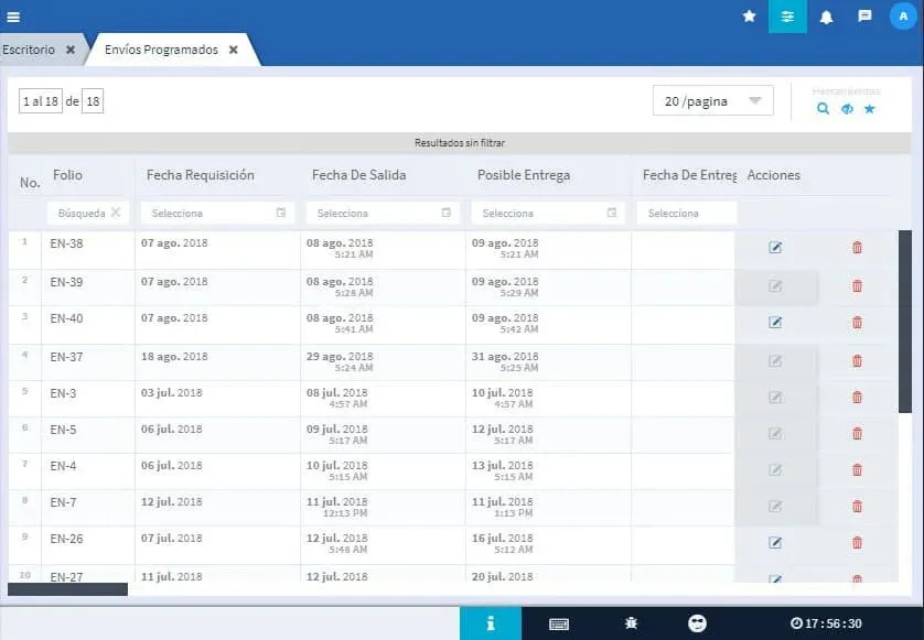 Gestione eficientemente la distribución de mercancías Vista de envíos programados, Evidence Technology
